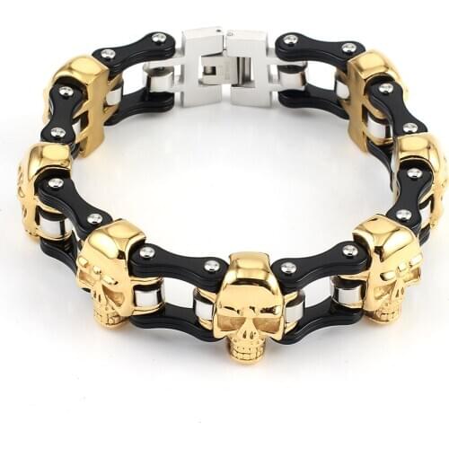 Factory Wholesale Wide 22mm Skull Stainless Steel Bracelets Men Metal Biker Viking Charm Large Argent Men Bracelet Jewelry gifts