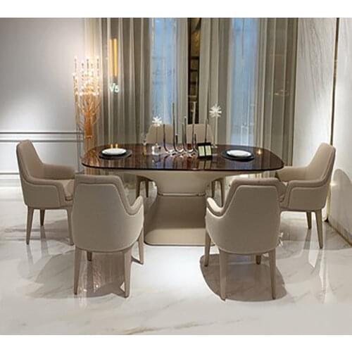Italian light luxury post-modern Bentley oval dining table Italian Nordic style villa dining table dining chair combination furn