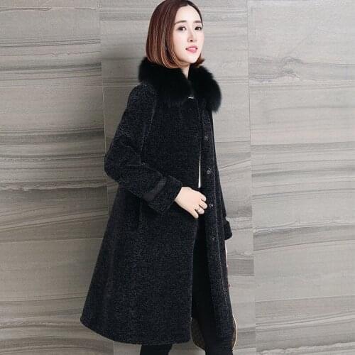 Real Wool Coat Female Sheep Shearling Womens Coats 2020 Winter Jacket Women Natual Fox Fur Collar Plus Size OT1877
