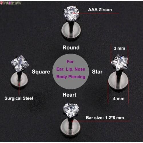 Top Fashion 100% Titanium G23 Daith Tragus Ear Lip Piercing Prong AAA Zircon Labret Cartilage Gem Piercing 1.2*8mm Body Jewelry