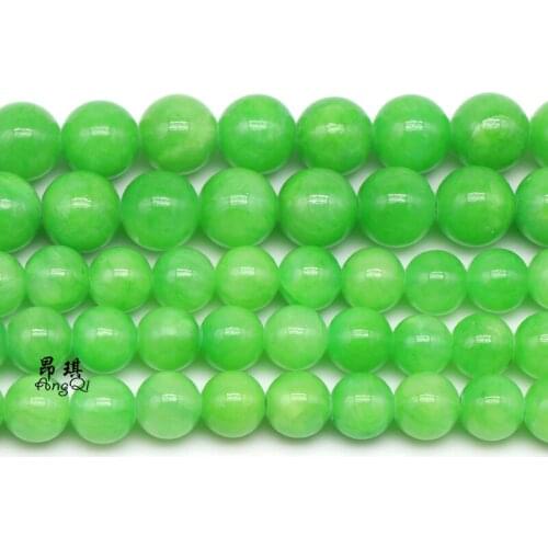 Angqi Natural Green Chalcedony 4-12mm Round Loose Mala Beads Bracelet Necklace Earrings Jewelry Making Handmade diy accessories