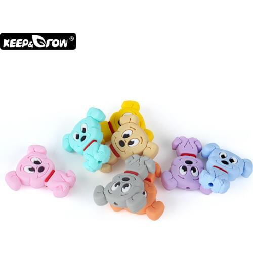 Keep&Grow 10pcs Mini Cartoon Dog Silicone Beads Rodents Baby Teethers Bead DIY Teething Necklace Perle Silicone Baby Products
