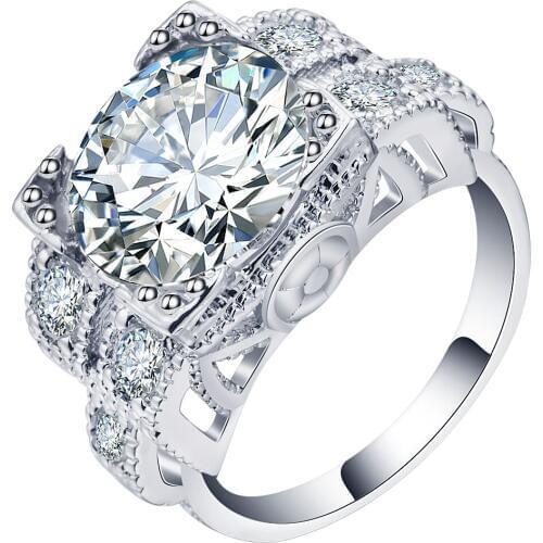 Luxury CZ Cubic Zirconia Square Ring Female White Gold Filled Love Ladies Stone Wedding Bands Engagement Ring For Women Jewelry