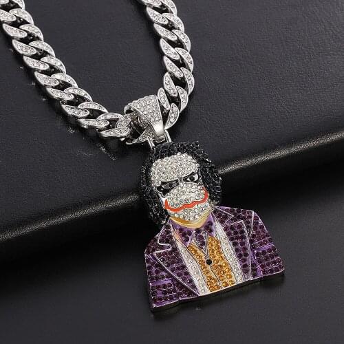 Luxury Necklace for Men Women Hip Hop Iced Out Bling Halloween Clown Pendant Necklace Miami Cuban Link Chain Choker Jewelry Gift