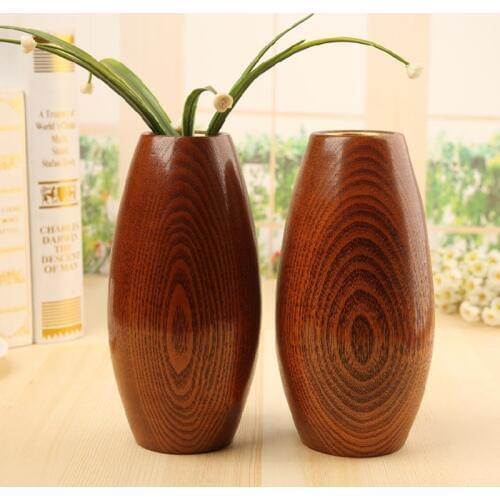 Japan Style Solid Wooden Vase Oval Flower Vase Retro Wood Decoration Flower Home/Office/Party/Bar Decor Birthday Gift