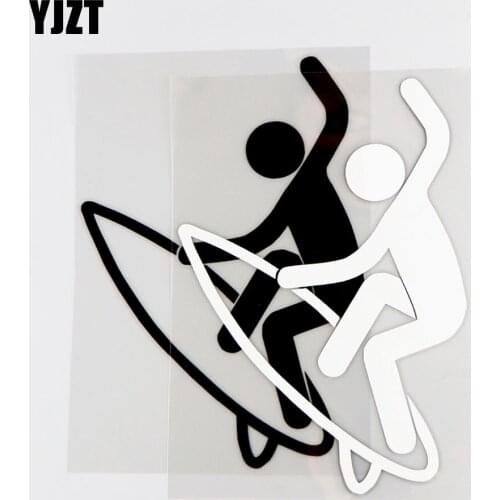 YJZT 12.7×18.2CM Interesting Surfing Villain Car Stickers Personalized Styling Vinyl Decals Black/Silver 20A-0026
