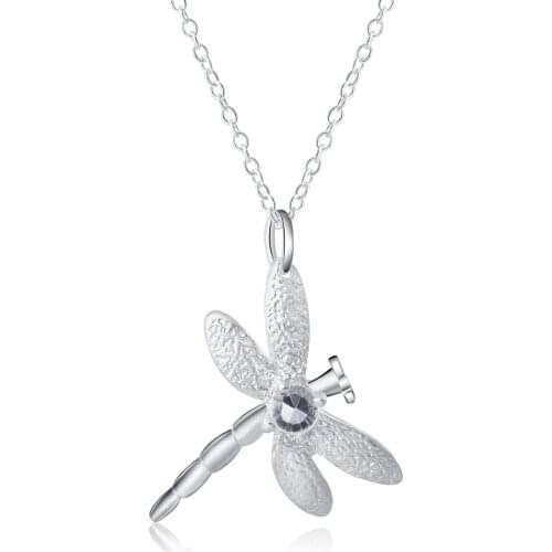 Fashion Jewelry Chains Necklace 925 Silver colorColor Big Dragonfly Pendant Necklace For Women Free Shipping