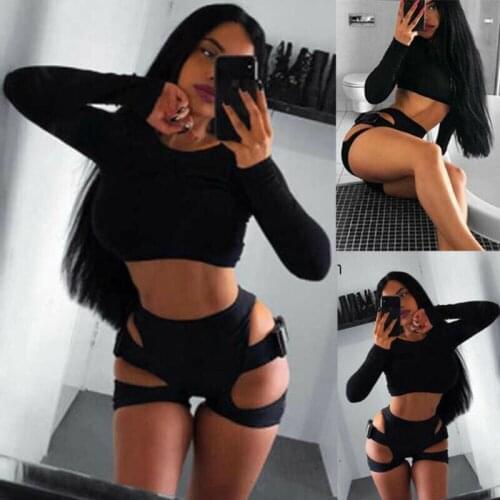 Women Sexy High Waist Hollow Out Shorts Buckle Biker Pants Solid Color Elastic Bandage Mini Shorts Sport Club Wear