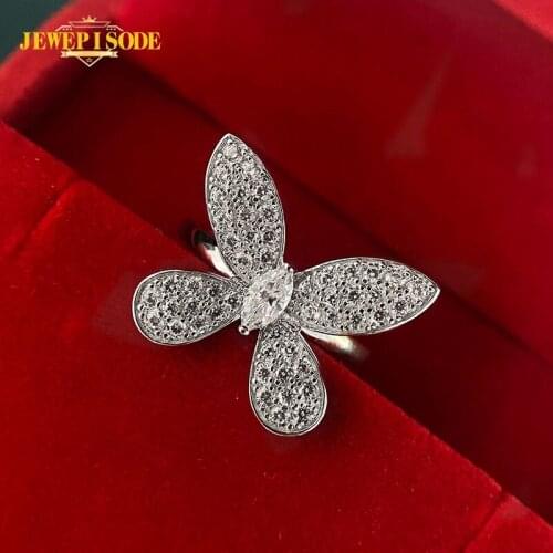Jewepisode Luxury 100% 925 Sterling Silver Butterfly Marquise Created Moissanite Full Gemstone Ring Women Wedding Fine Jewelry