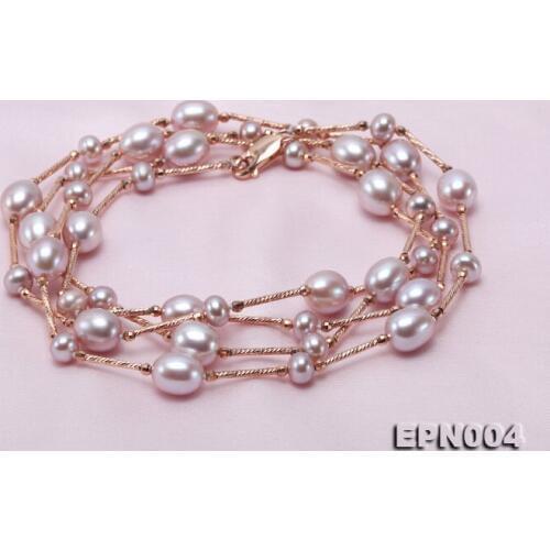 Elegant Ladies Necklace Perfect 4-10mm Natural Lavender Freshwater Pearl Long Necklace Silver Tube Beads Jewelry Loving Gift