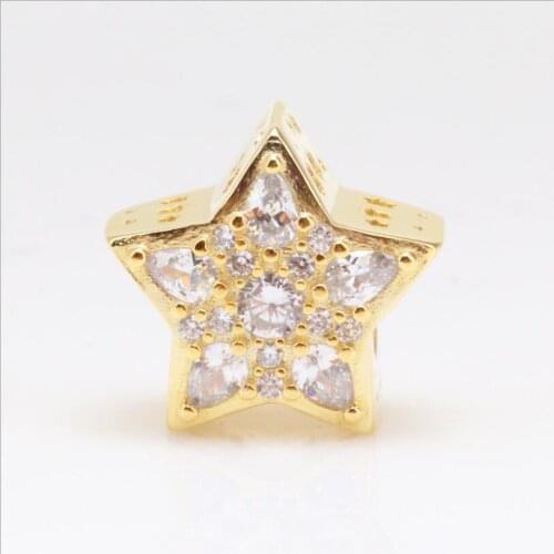 100% 925 Sterling Silver Birthday Jewelry DIY Gift Trendy Gold inlaid brick stars string Charm fit Original Bracelets
