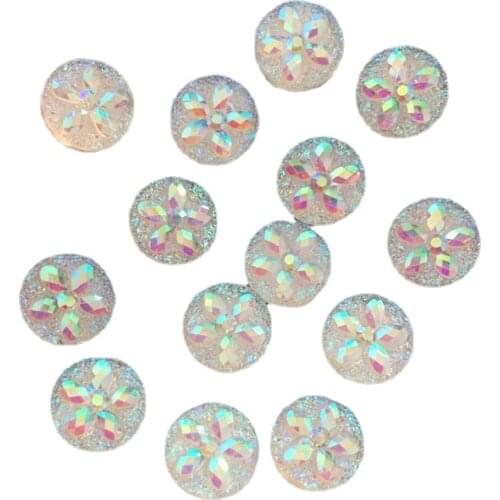 100pcs AB Resin Glitter 10mm Round Ore Flower Gem Flatback Rhinestone Appliques DIY Wedding Scrapbook Ornament Craft SF562