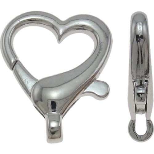 25pcs/lot Heart Design Silver color Tone Lobster Clasp Clips Key Split Key Ring Findings Clasps For Keychains Making 22x26x5mm