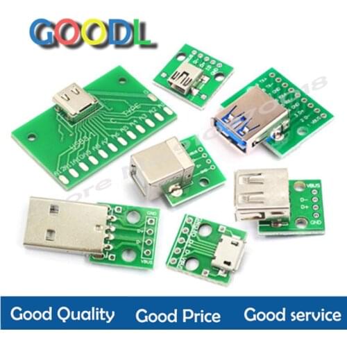 5 uds Mini Micro USB A USB 2,0 macho 3,0 A hembra USB B de interfaz de conector de 2,54mm A DIP PCB convertidor de adaptador de