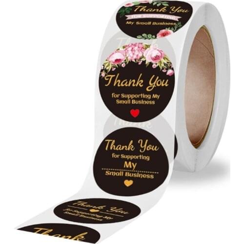 500pcs Round Black THANK YOU 2.5cm DIY Roll Flower Sealing Gift Packaging Stationery Multifunctional Label Adhesive Sticker