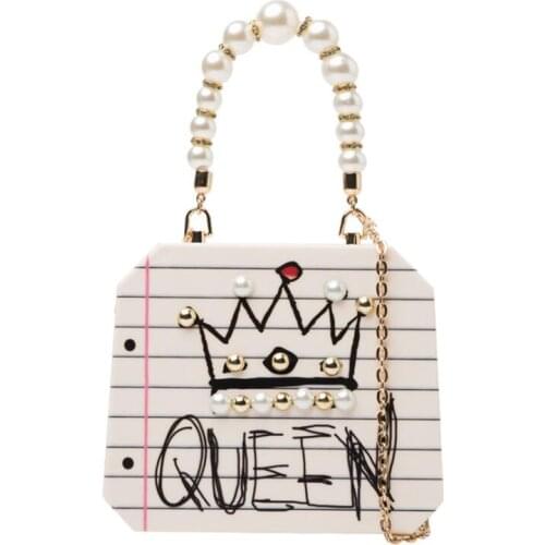 Acrylic Crown Pattern Box Handbag Party Clutch Bag for Women Fashion Pearl Handle Shoulder Chain Bag Crossbody Bag Purses 2021