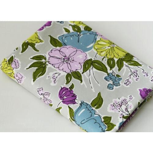 Free shipping organic cotton textile grey base purple flower printed fabric 100cm*150cm Handmade materials clothing fabric