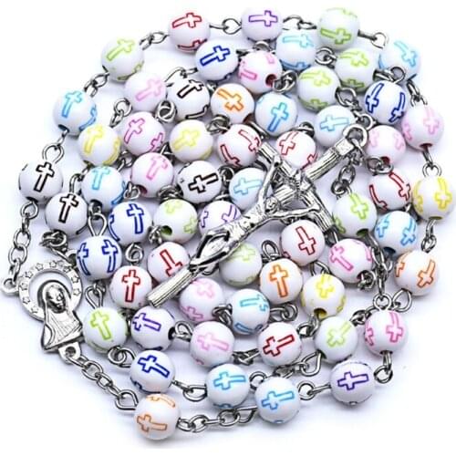 Rosary Necklace Jesus Christ Cross Pendant Necklaces Bead Long Chain Men Women