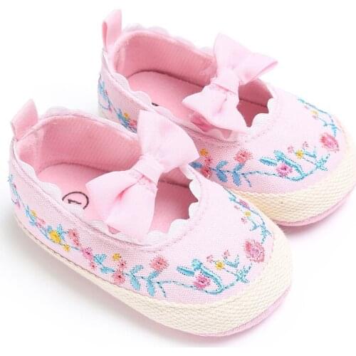 Girls Canvas Bow-knot Kids Shoes Baby cotton bottom Soft-soled Non-slipToddler Walking Floral printing Shoes First Walkers