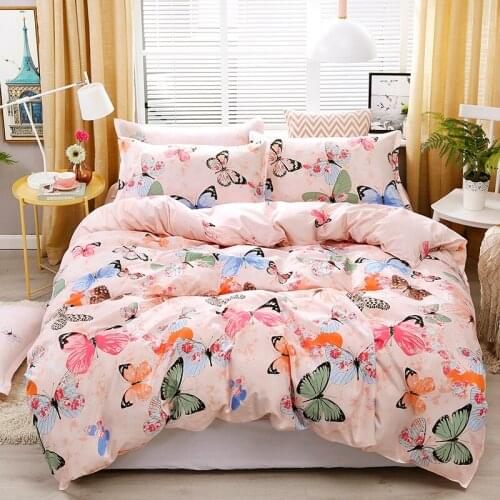 Cartoon Pink Flowers Fantasy Kids Comforter Bedding Set Cute Luxury Fashion King Queen Twin Size Bed Linen Duvet Cover Set Gift