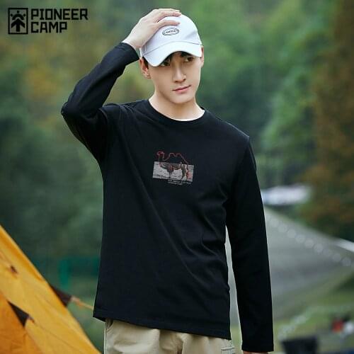 Pioneer Camp 2021 Oversized t-shirt Men Long Sleeve 100% Cotton Camel Print and Embroidery Fashion Mens T-shirt XCS123160