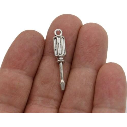 JAKONGO Antique Silver Plated Screwdriver Charms Pendants for Jewelry Making Bracelet DIY Accessories 31x6mm 10pcs
