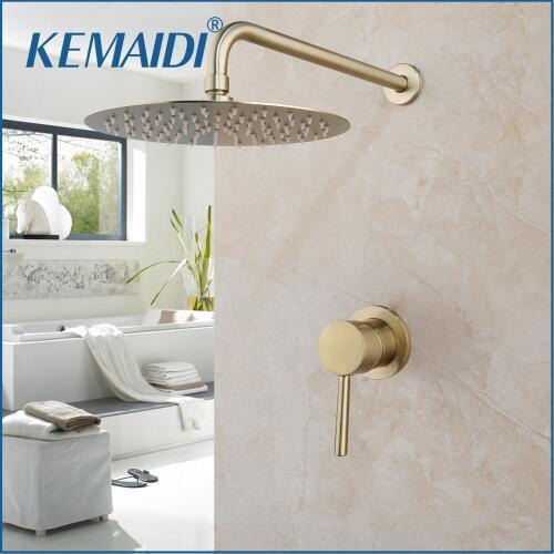 KEMAIDI Luxury Brushed Gold Shower Faucet Set Wall Mount 8" Rainfall Shower Tap With Embedded Box Mixer Tap Bathtub Shower Kit