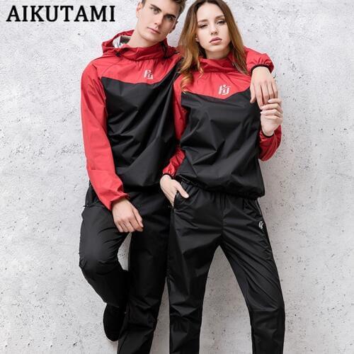 Men and Women Sweat Lose Weight Sauna Suit Fitness Running Jogging PVC Sport Tops+Pants Set Sweating Suits for Workouts Clothes