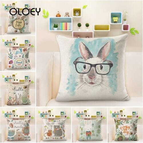 Nordic Style Linen Pillow Cute Animal Pillowcase Home Bedroom Hotel Bed Car Seat Decorative Pillowcase Soft and Comfortable