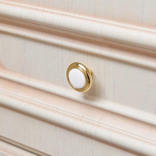 Gold zinc alloy furniture wardrobe kitchen white ceramic door pull knobs and handles for white drawers