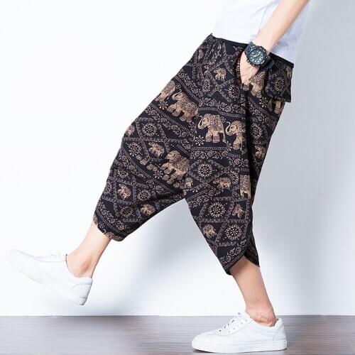 Mens 2019 New Beach Pants Male Summer Casual Calf-Length Pants Man Baggy Loose Trousers