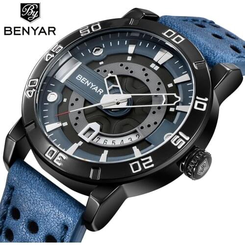 BENYAR 2019 New Men Watch Business Leather Quartz Top Brand Luxury Casual Waterproof Sports Male Wristwatch Relogio Masculino