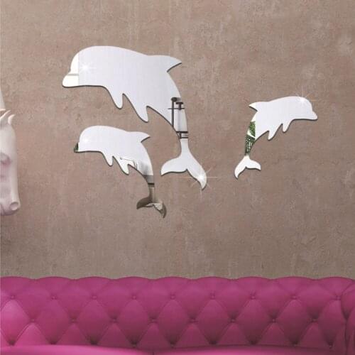Litter dolphins Fish Acrylic Mirror Wall Stickers Bedroom Living Room Decor Home Decoration Accessories
