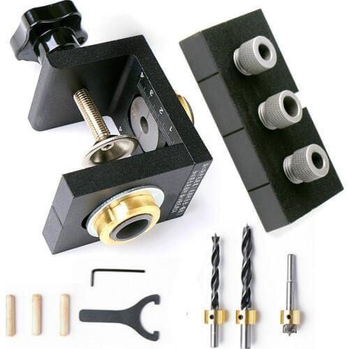 Woodworking Drilling Guide Dowel Hole Drilling Guide Jig Drill Locator Kit Carpentry Positioner Tools w/ Step Drilling Bits