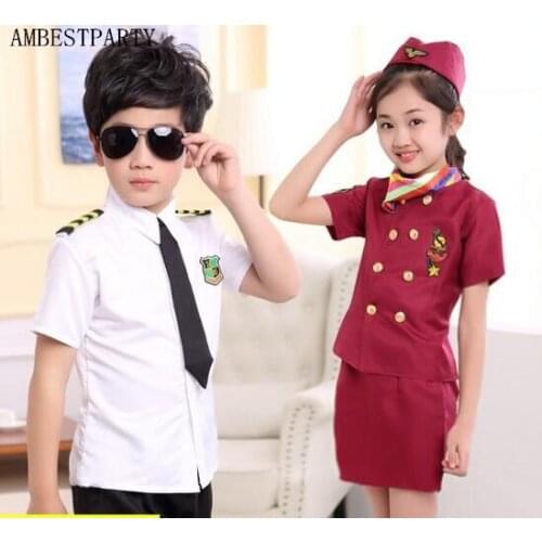 Performance clothing dance dress girls Stewardess clothes Pilot uniformed Child Aircraft long photography service AMBESTPARTY
