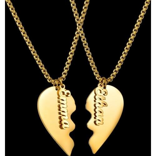 Custom Name Love Stainless Steel Two Best Friends Heart Couple Necklaces Women Man Gifts for Friendship Valentines Day Present