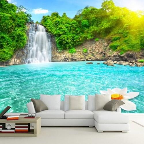 Custom Photo Wallpaper 3D Waterfall River Forest Nature Mural Wall Cloth Living Room TV Sofa Bedroom Home Decor Wall Covering 3D