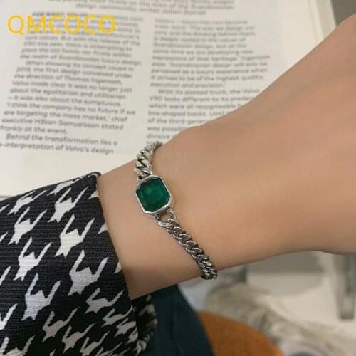 QMCOCO 925 Sterling Silver Bracelet For Women Trendy Elegant Vintage Simple Green Zircon Party Jewelry Birthday Gifts