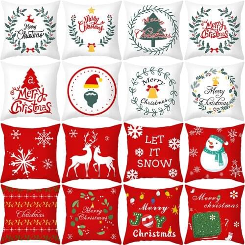 Merry Christmas Cushion Cover Let It Snow Joy Deer Snowman Pillow Case White Polyester Sofa Pillowcase Decoration 45X45cm
