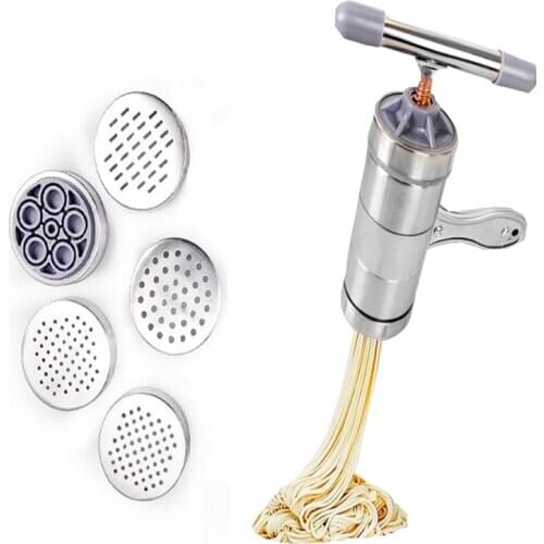 Manual Noodle Maker Press Pasta Machine Crank Cutter With 5 Pressing Moulds Making Spaghetti Stainless Steel Kitchenware