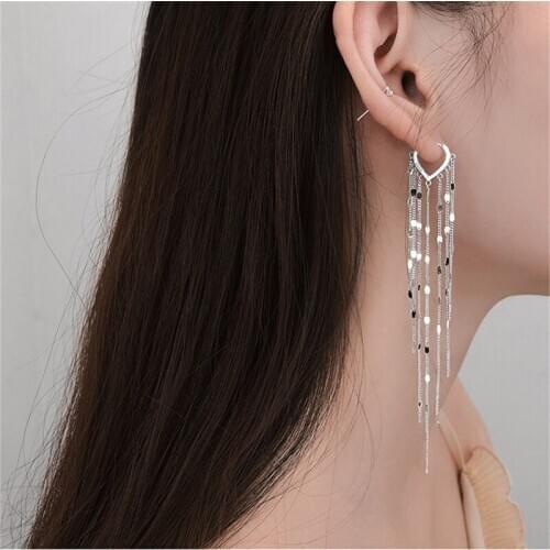 Pure 925 Sterling Silver Earrings For Women Jewelry Trendy Tassel Drop Earring Female Party Accessories Lady Long Earring Bijou