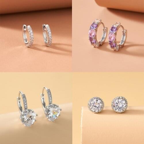 Tocona Shiny Rhinestone Hoop Earrings for Women Colorful Flowers Heart Geometric Copper Earring Wedding Jewelry Accessories