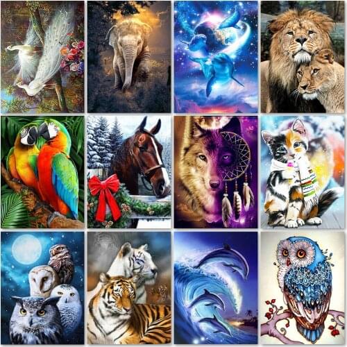 Animal Series DIY 5D Diamond Painting Animals Daimond Embroidery Full Round Drill Mosaic Landscape Cross Stitch Kits Home Decor