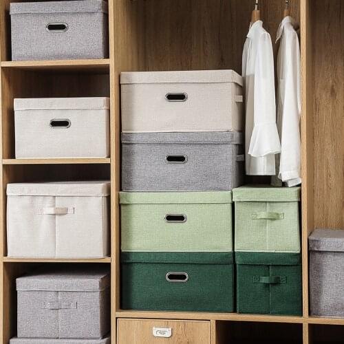21Washable Cotton Linen Fabric Folding CD Storage Box Foldable Bins Toys Organizer With Lid Storage Basket Laundry Basket