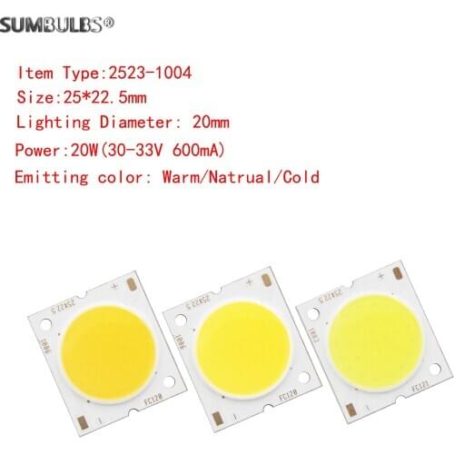 SUMBULBS 5pcs led cob Light source 25x23mm 20W DC 30V-33V 600mA Cold warm Natural White for down track lamp led diode led bulb