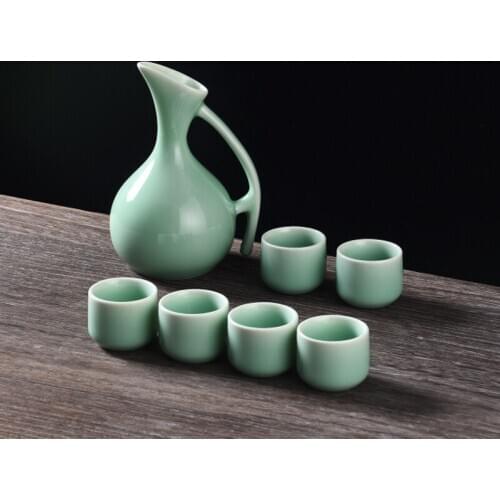Traditional ceramic liquor cup ancient style household wine pot set Japanese small wine dispenser retro wineware gift box