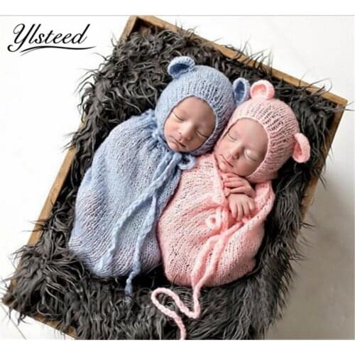 Crochet Knitted Mohair Baby Sleeping Bag+ Baby Hat Set Newborn Photo Props Pajama Baby Sleep Sacks Swaddling Clothes