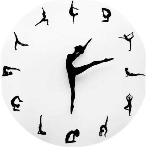 Yoga Art Studio Decor Clock Yoga Postures Wall Clock GYM Fitness Flexible Girl Wall Clock With Yoga Poses Yoga Gift For Women