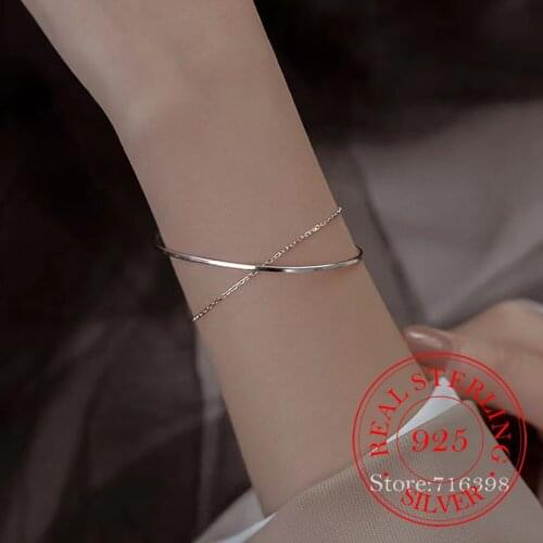 100% Real 925 Sterling Silver Fashion Womens Jewelry Double Layer Bracelets For Women Girls Lady Gift Drop Shipping