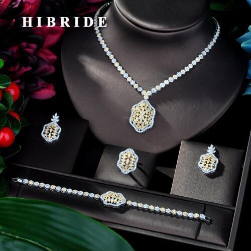 HIBRIDE Latest Fashion Women Wedding AAA Cubic Zirconia Necklace Earring Dubai Jewelry Set Jewellery Addict Bijoux Femmel N-147